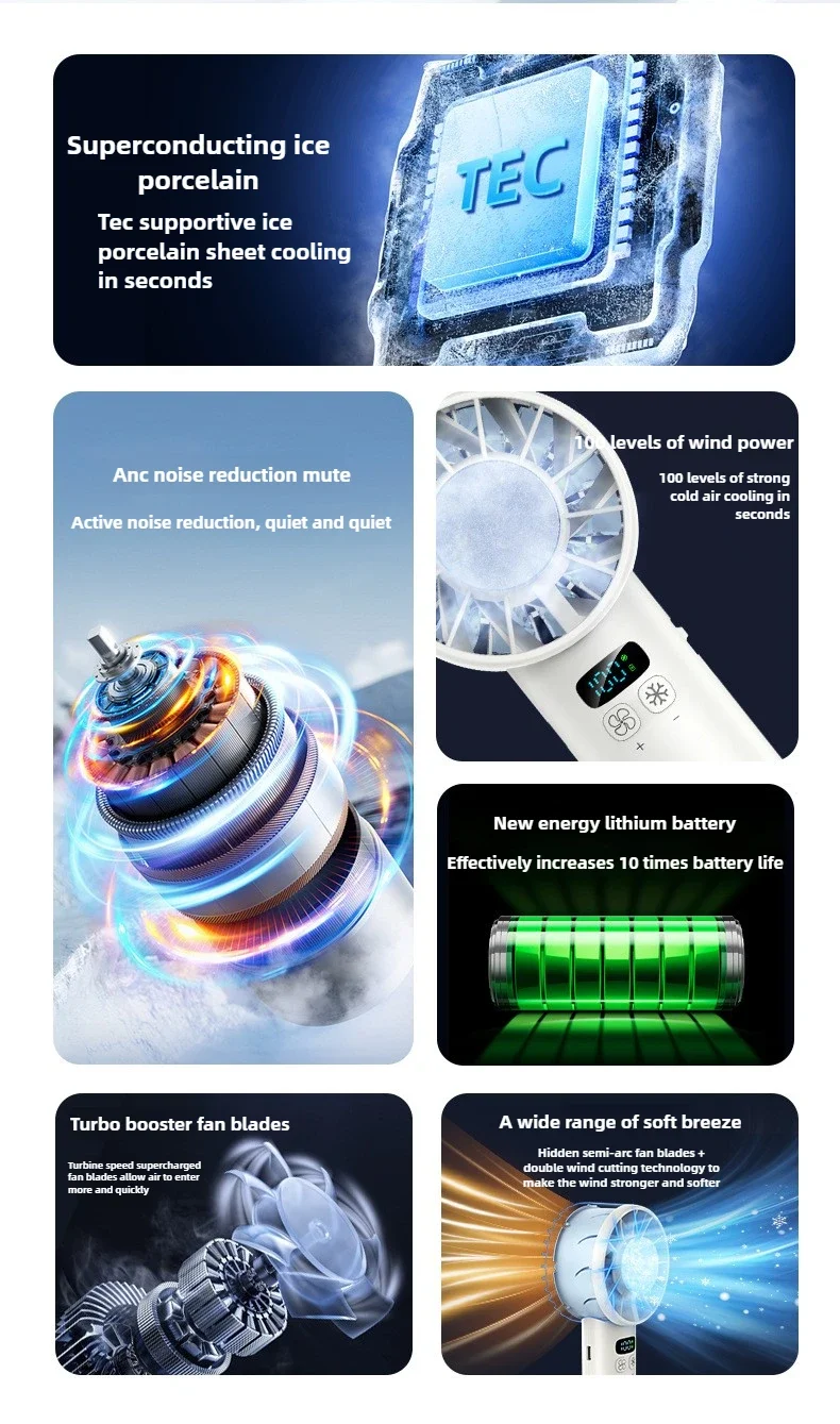 Electric Handheld Cooling USB Rechargeable  LED Display fan