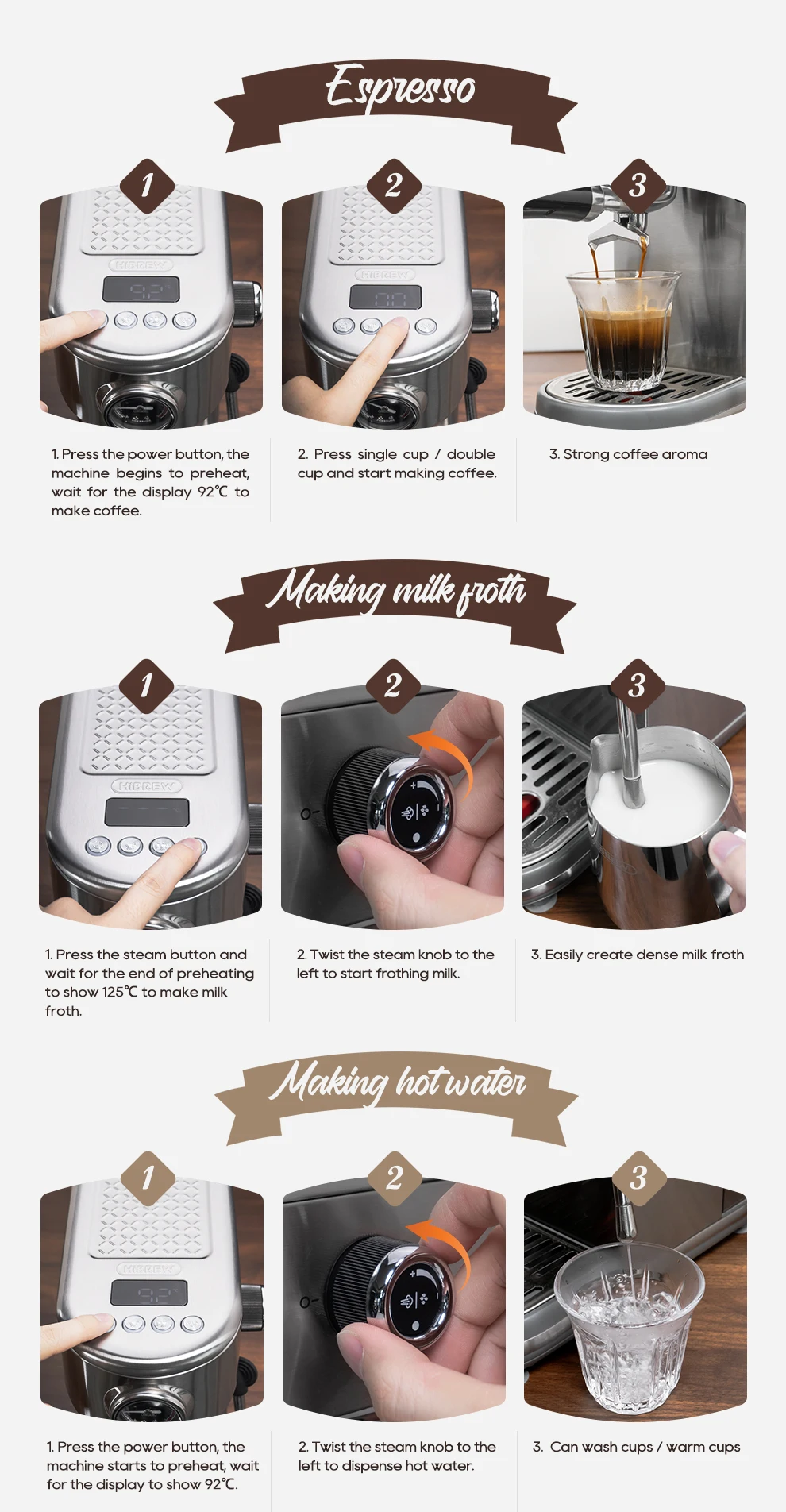 HiBREW 20Bar Semi Automatic Espresso Coffee Machine