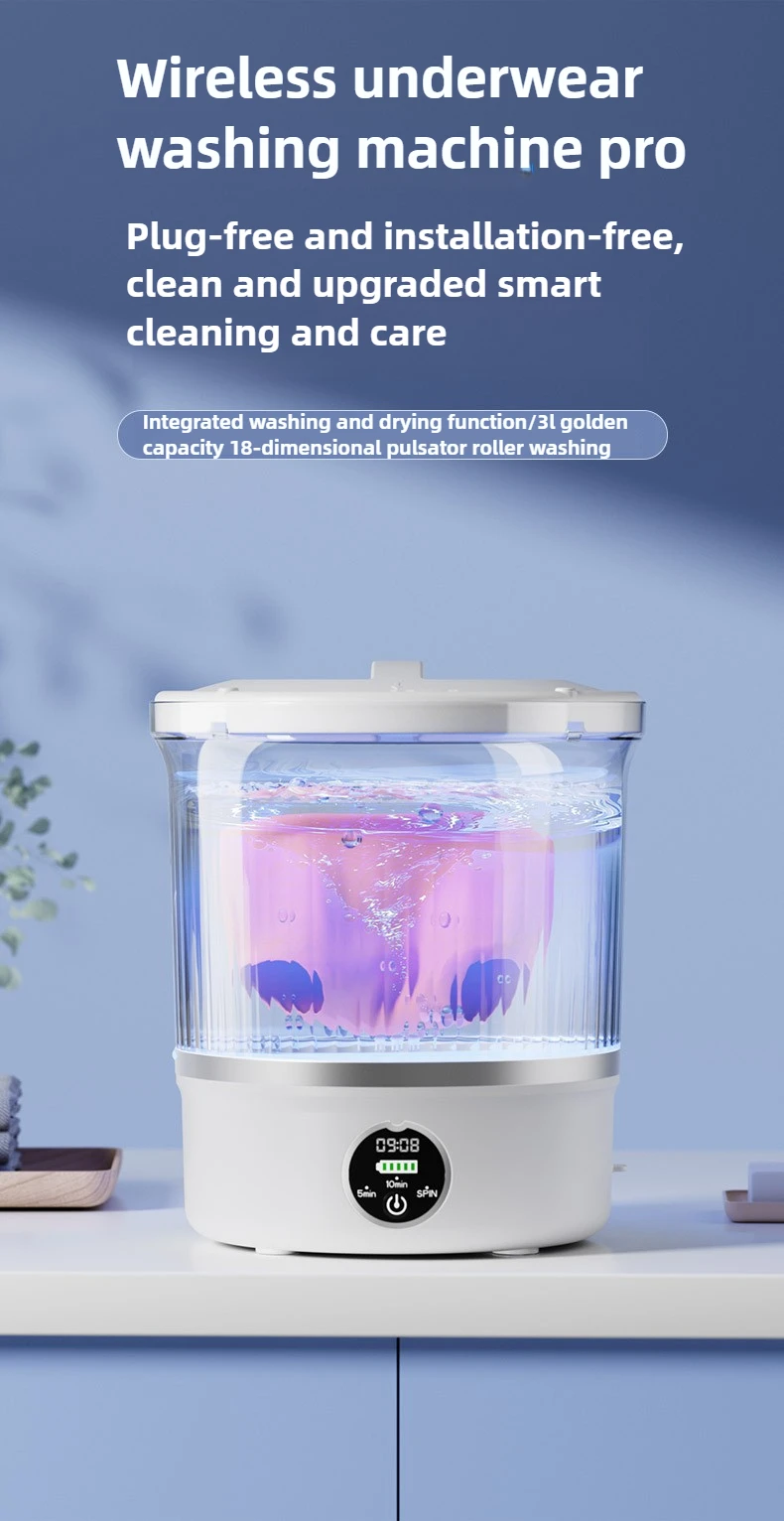 3L Mini Washing Machine for Clothes Socks Underwear with Spin Drying