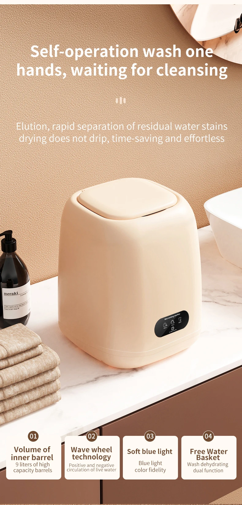 Small automatic Portable Washing Machine with Spin Dryer for Underwear