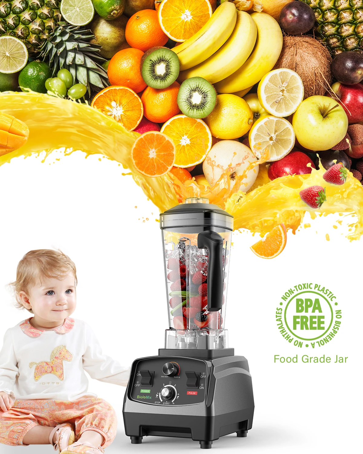 BioloMix 3HP 2200W Heavy Duty Commercial Grade Timer Blender