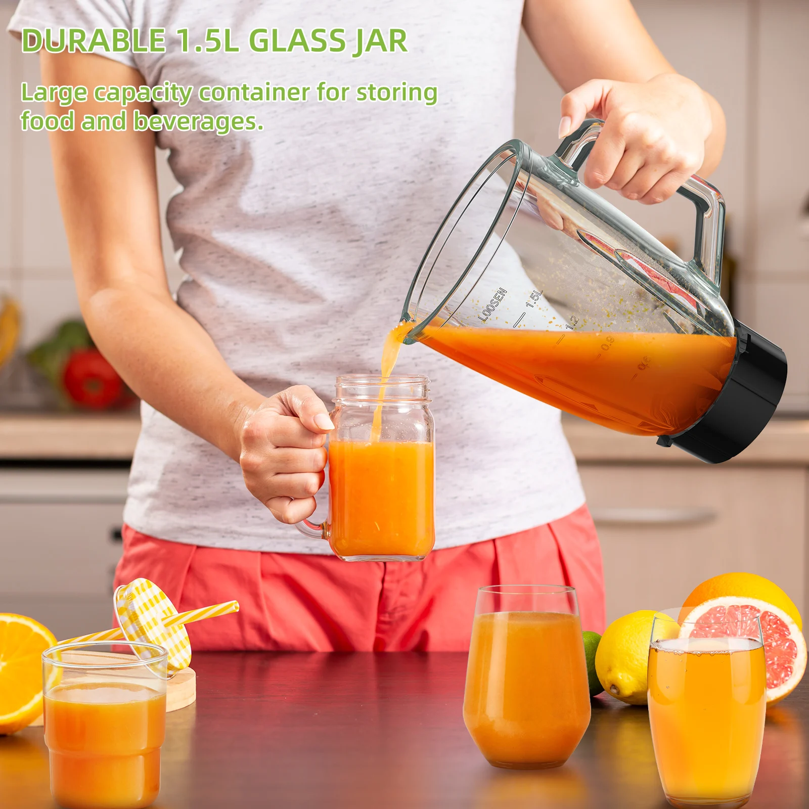 BioloMix 1300W Smoothie Blender with 1.5L Glass Jar
