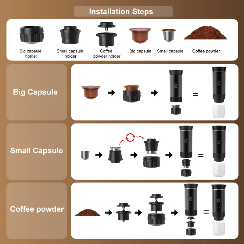 3-in-1 Wireless Electric Portable Espresso Coffee Machine