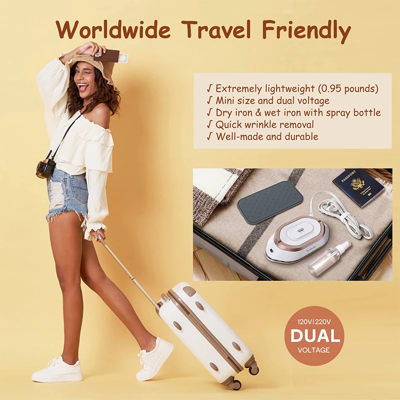 Mini Travel Iron for Clothes Portable Handle Electric Ironing Machine Fast Heating 30s Dry Wet Irons Garment Household Tools
