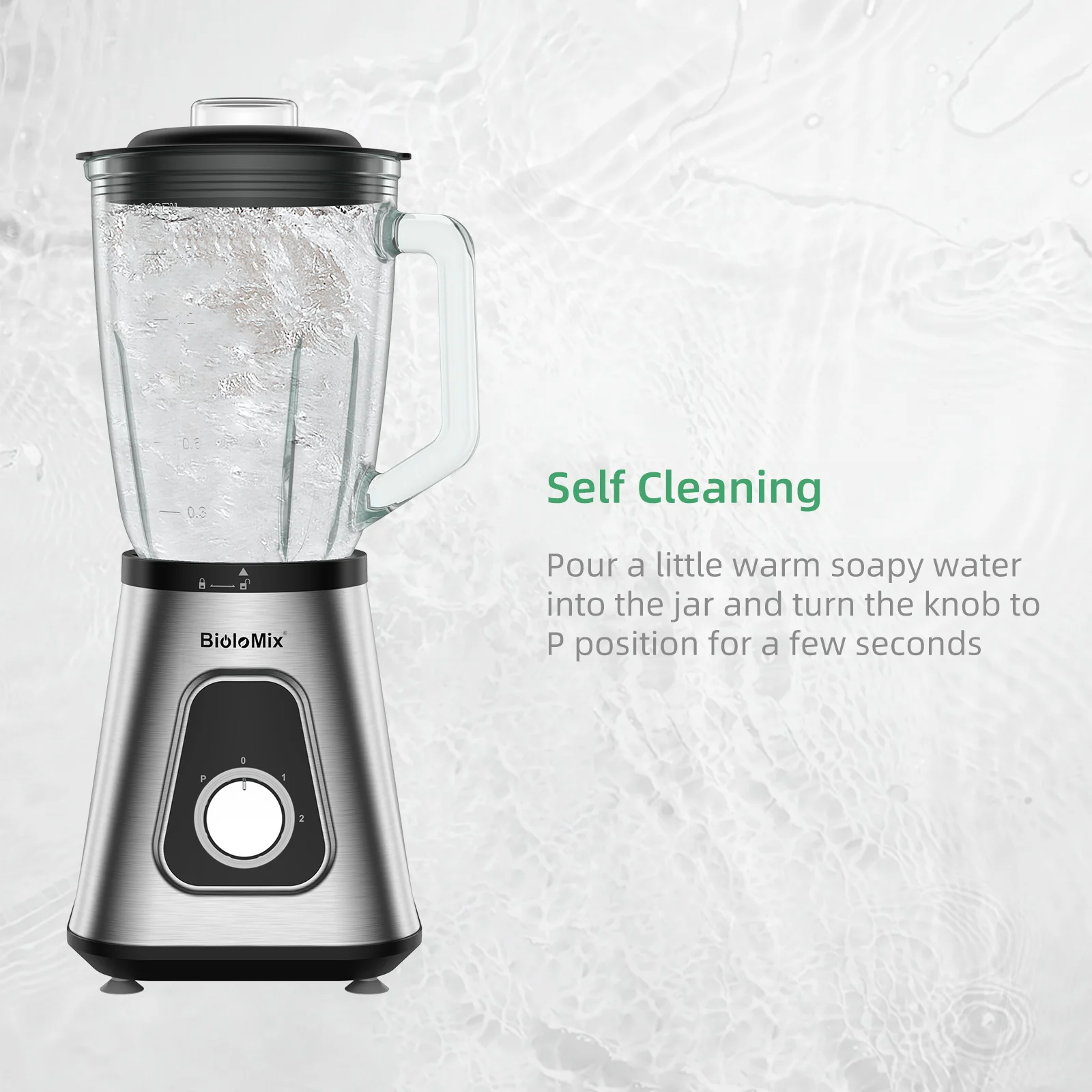 BioloMix 1300W Smoothie Blender with 1.5L Glass Jar