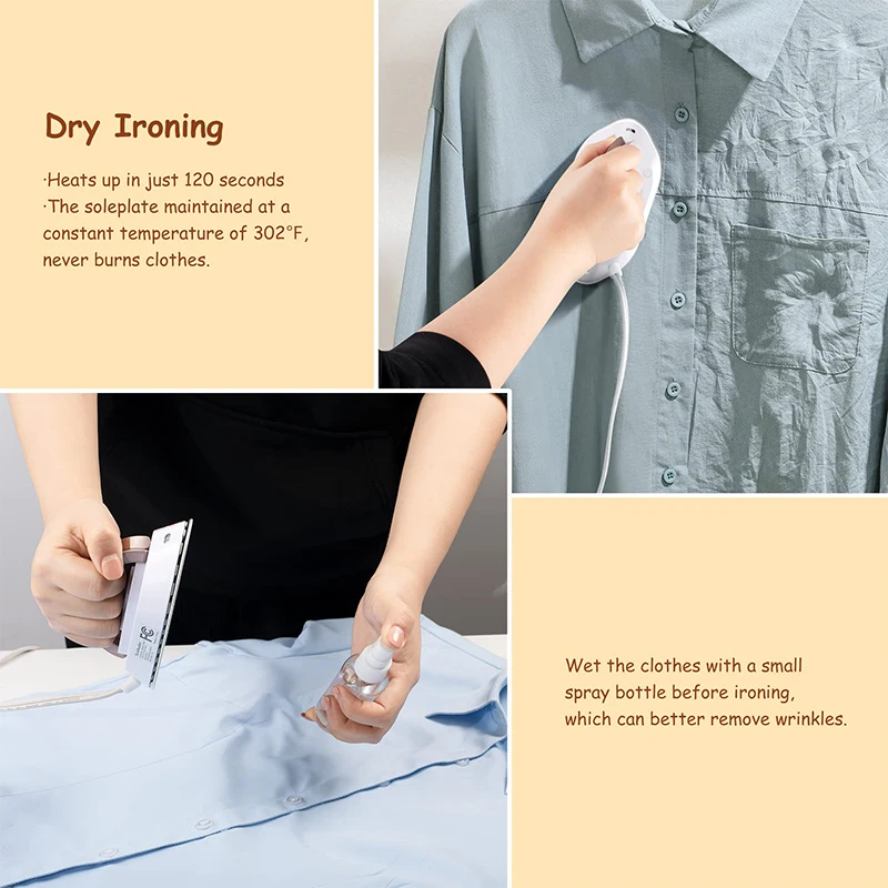 Mini Travel Iron for Clothes Portable Handle Electric Ironing Machine Fast Heating 30s Dry Wet Irons Garment Household Tools