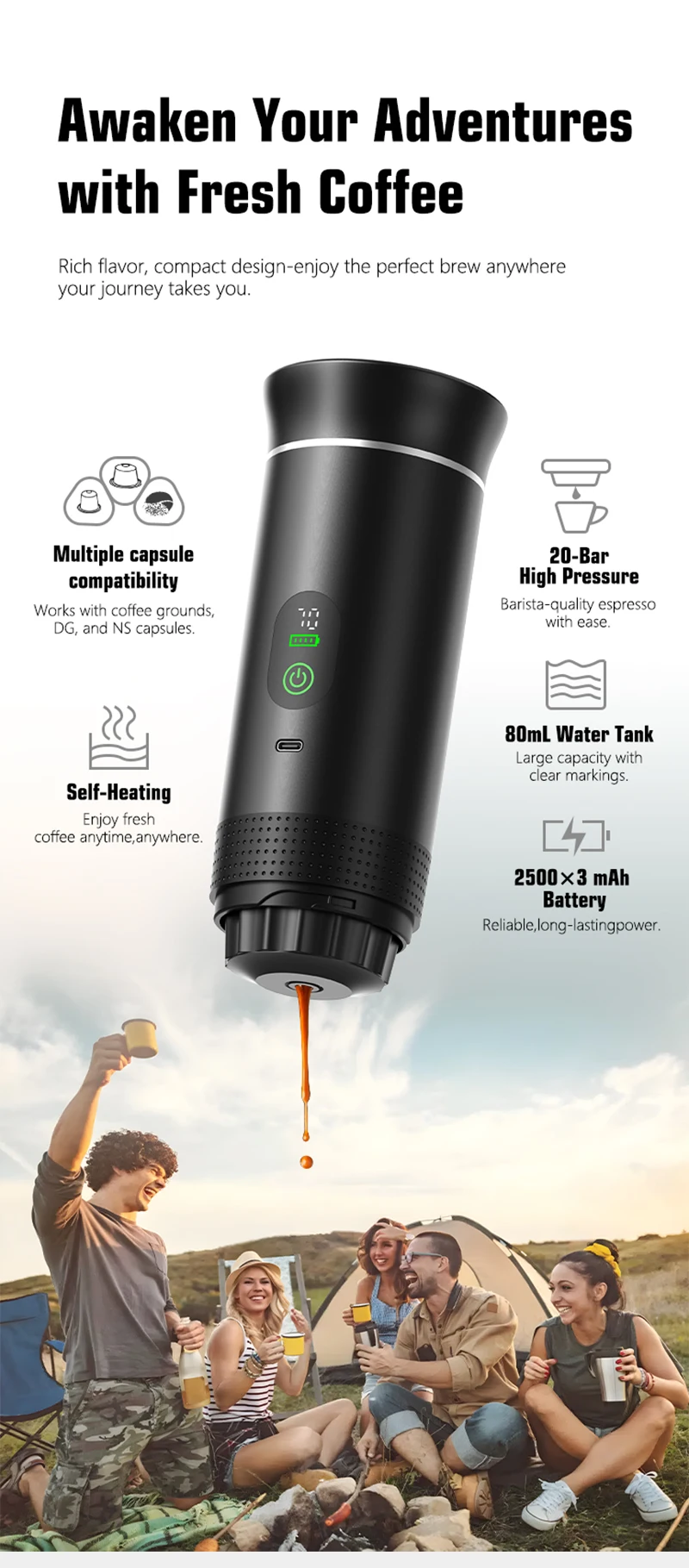 Portable Espresso Coffee Machine With Digital Display