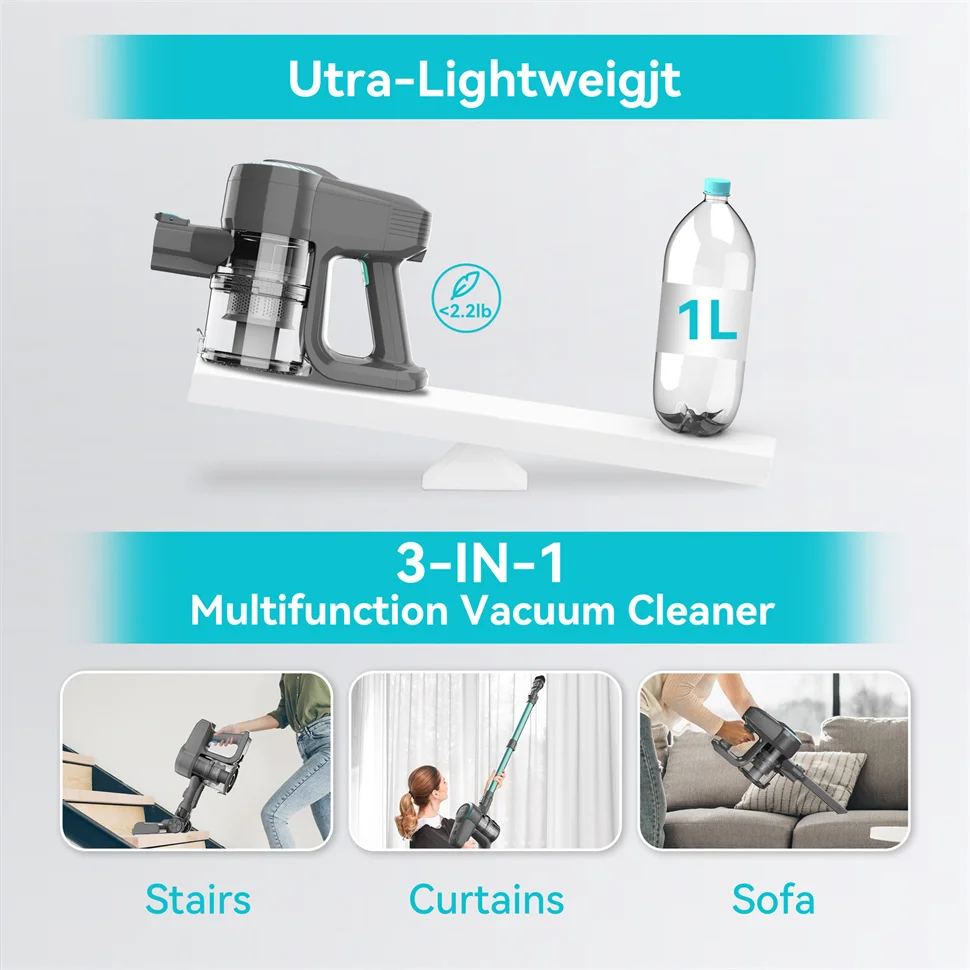 YISORA N300 Cordless Upright Vacuum Cleaner for Carpet, Hard Floor, Car, Pet Hair