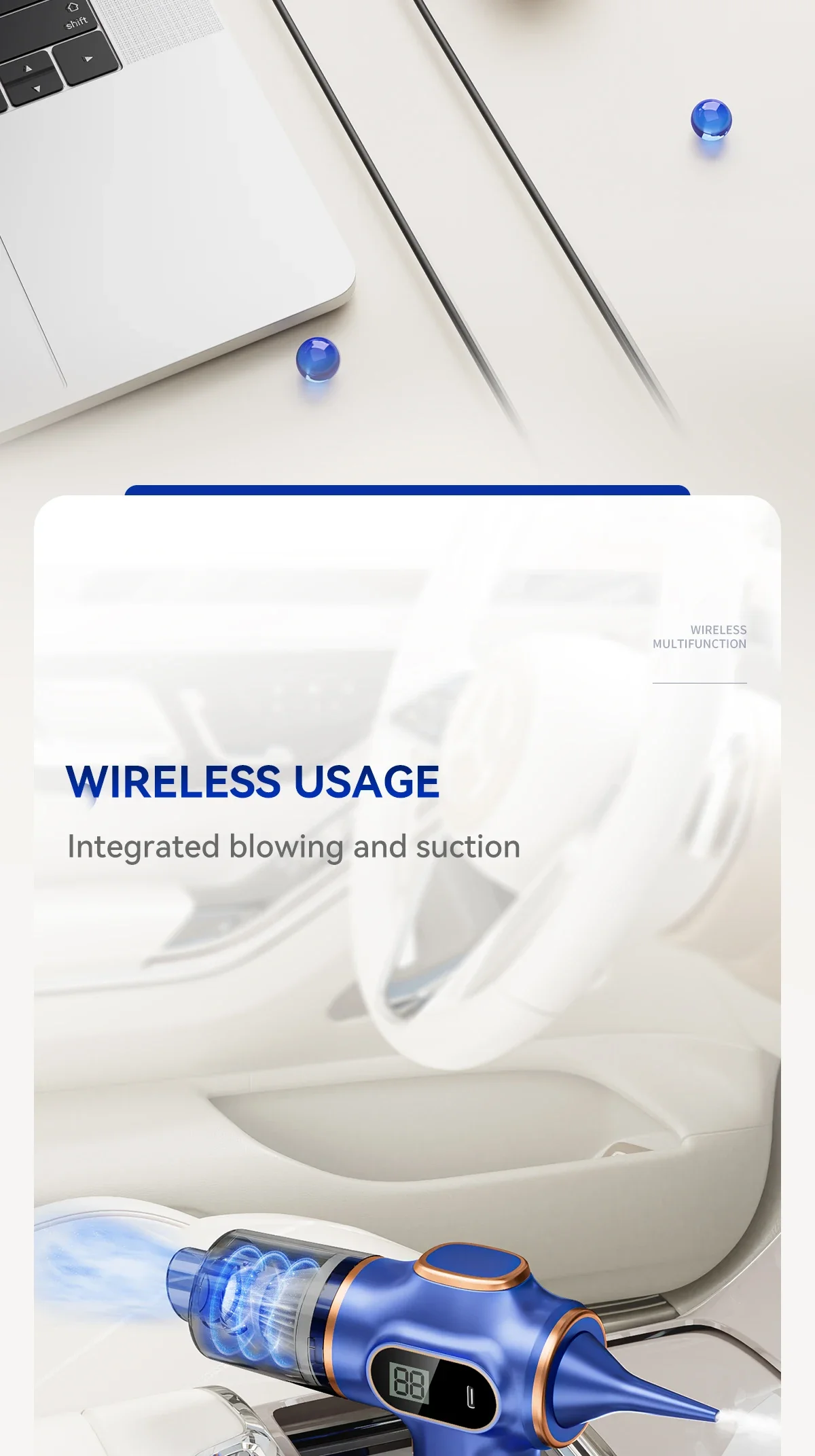 TINSOL Wireless Vacuum Cleaner Dual Use for Home and Car
