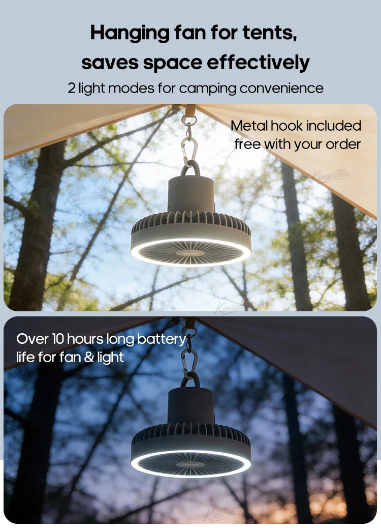 10000mAh 4000mAh Camping Fan Rechargeable  Electric Fan with Power Bank LED Lighting