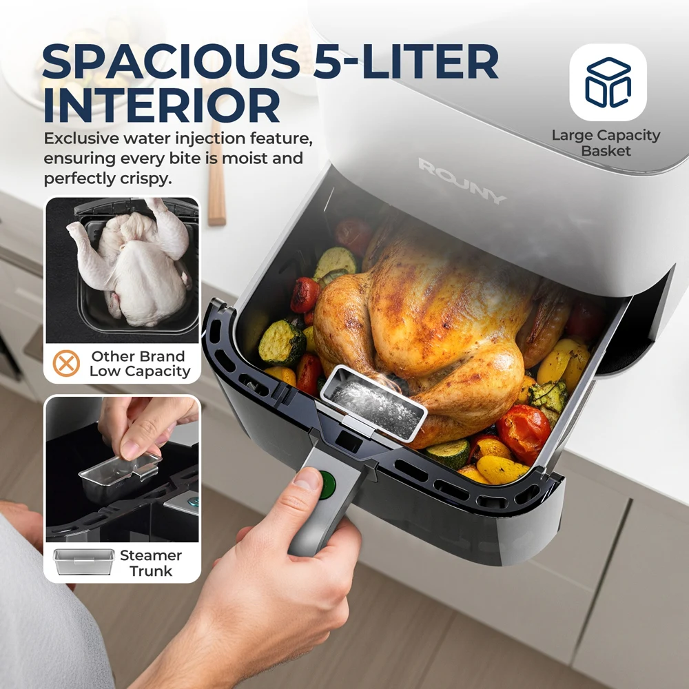 5L Electric ROUNY Air Fryer  with Touch Control & Nonstick Basket