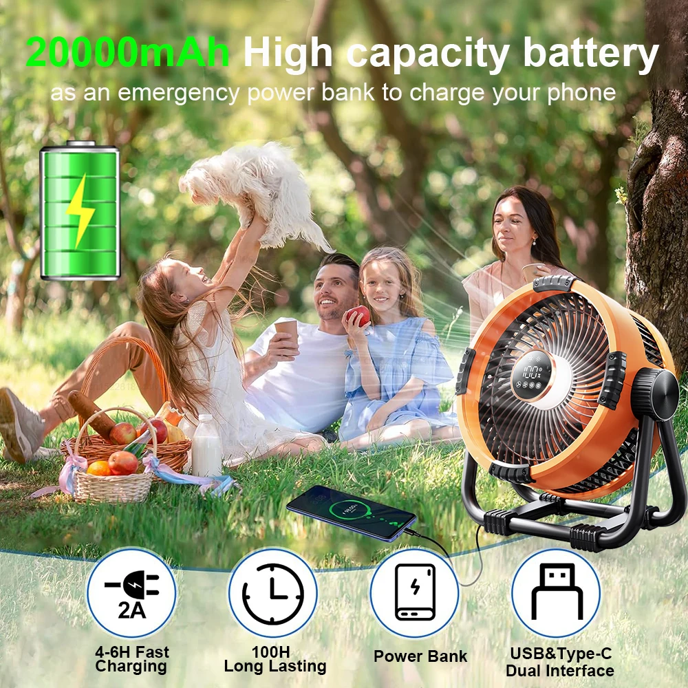 20000mAh Camping  Rechargeable Portable Outdoor Camping Fan