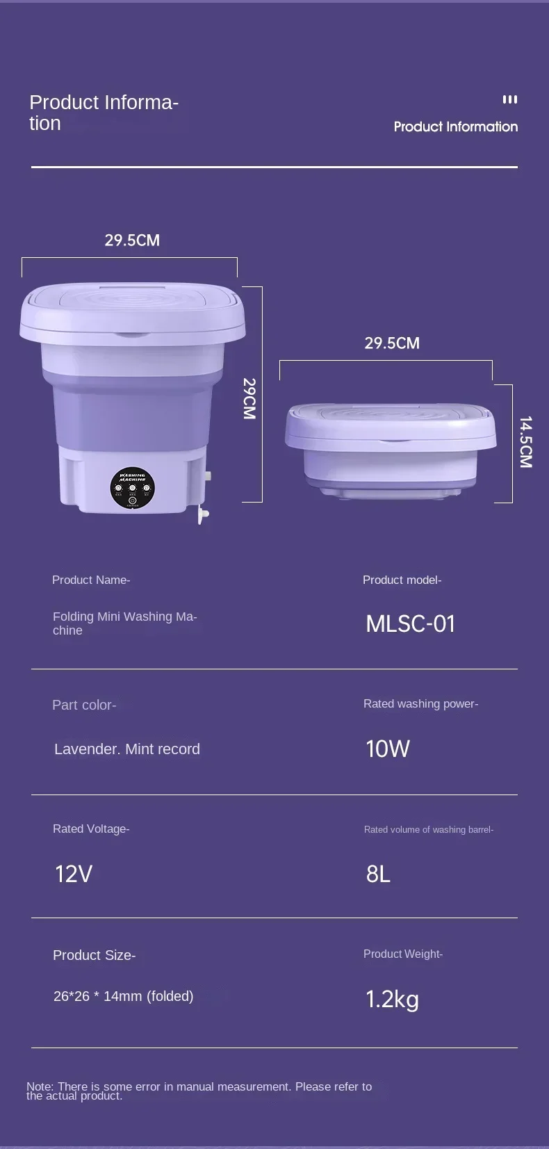 8L Portable Small Foldable Washing Machine with Spin Dryer For Socks Underwear Panties