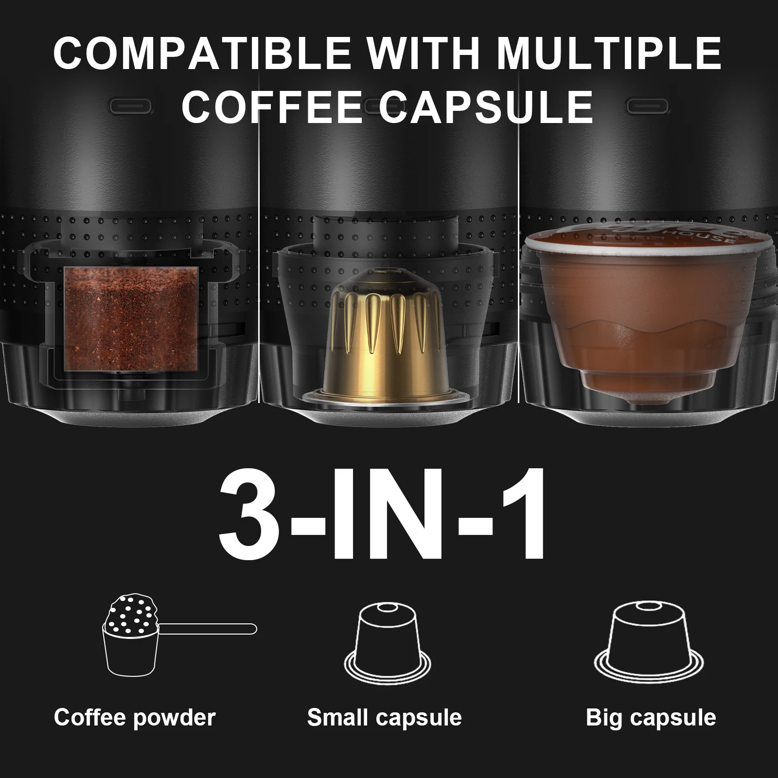 3-in-1 Wireless Electric Portable Espresso Coffee Machine