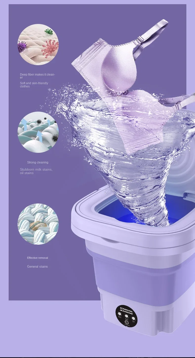 8L Portable Small Foldable Washing Machine with Spin Dryer For Socks Underwear Panties