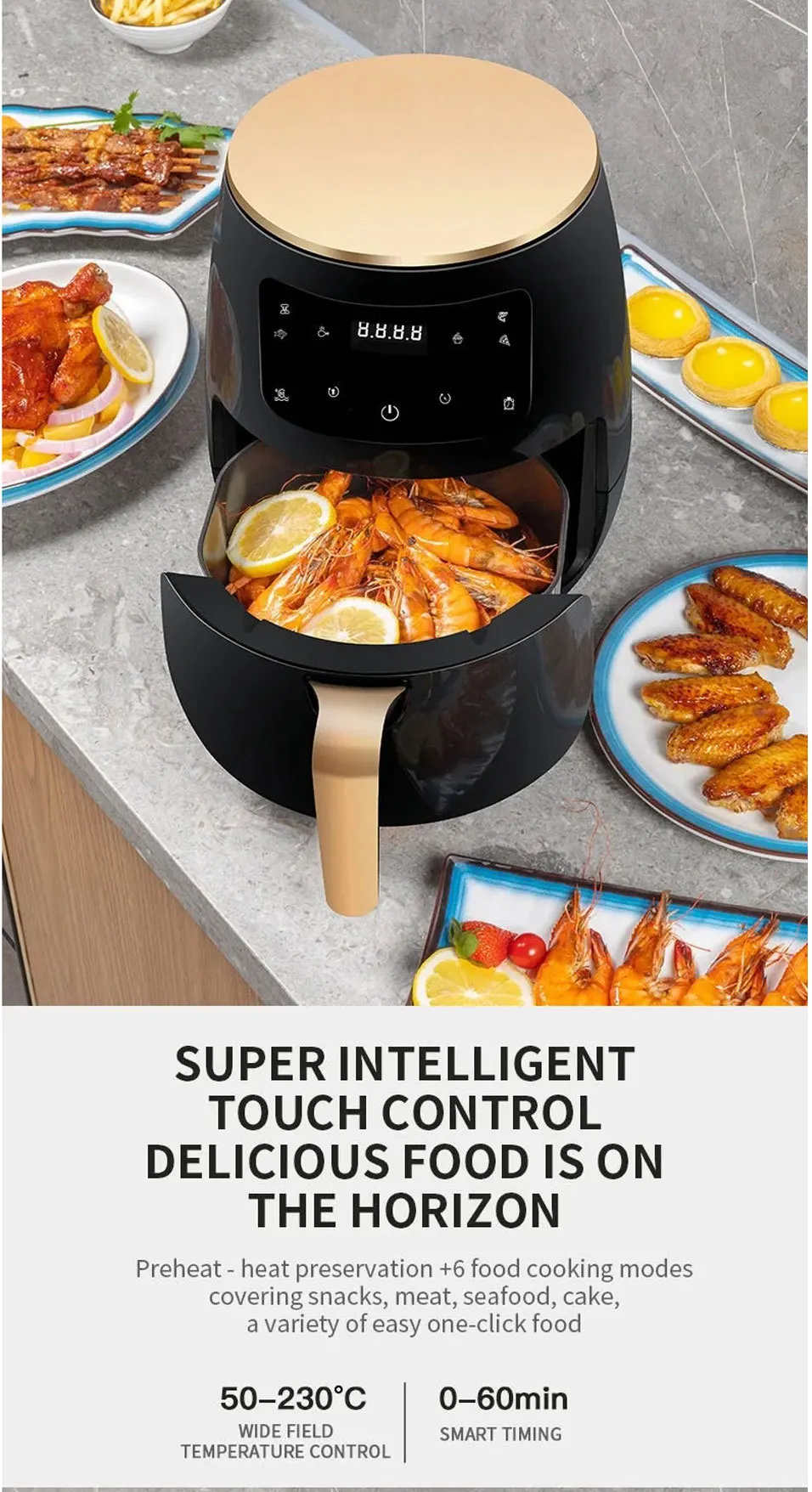 Multi-functional intelligent touch screen deep air fryer