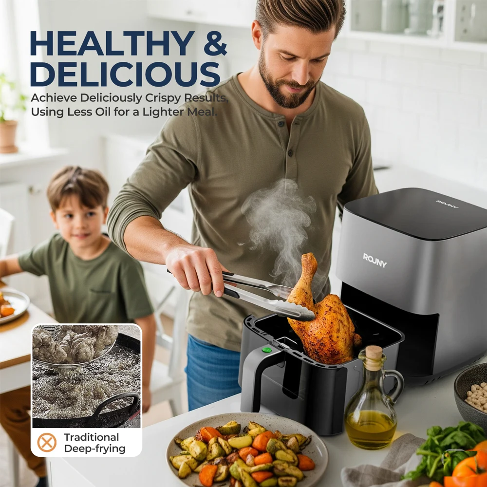 5L Electric ROUNY Air Fryer  with Touch Control & Nonstick Basket