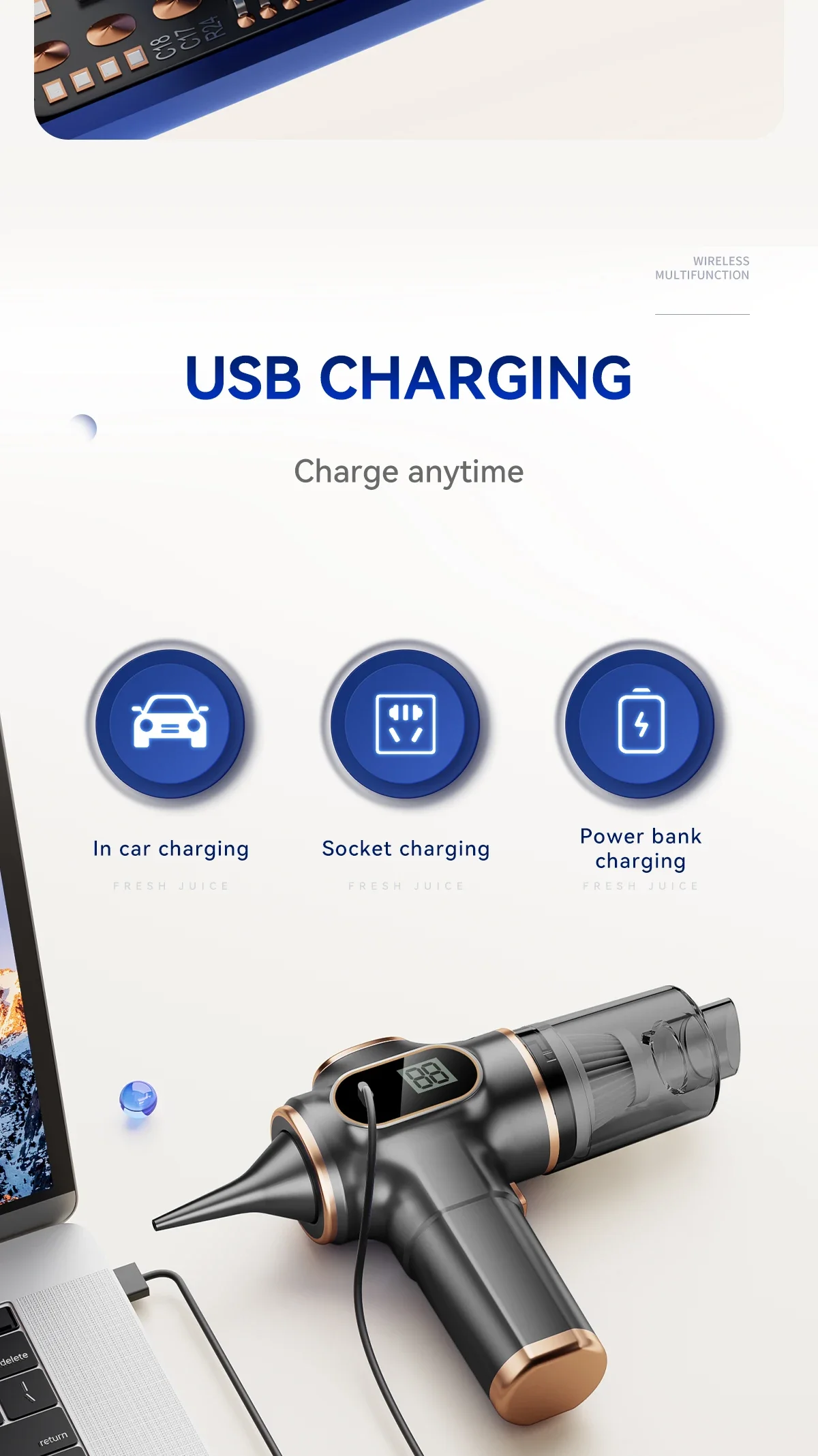 TINSOL Wireless Vacuum Cleaner Dual Use for Home and Car
