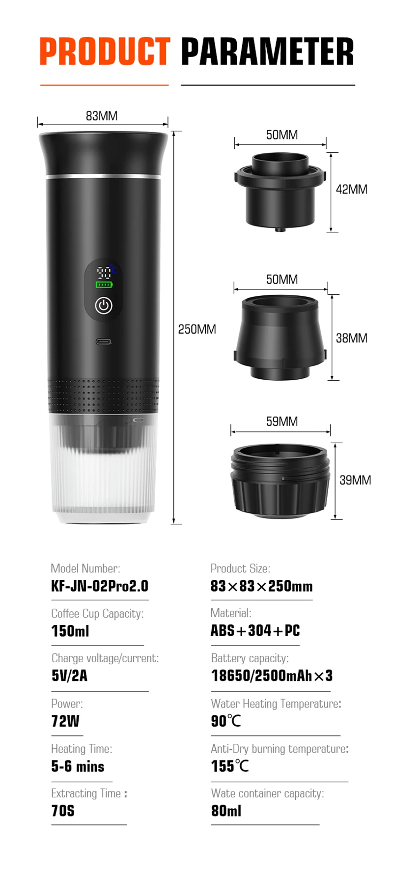 Portable Espresso Coffee Machine With Digital Display