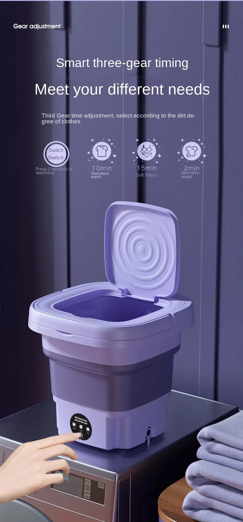 8L Portable Small Foldable Washing Machine with Spin Dryer For Socks Underwear Panties