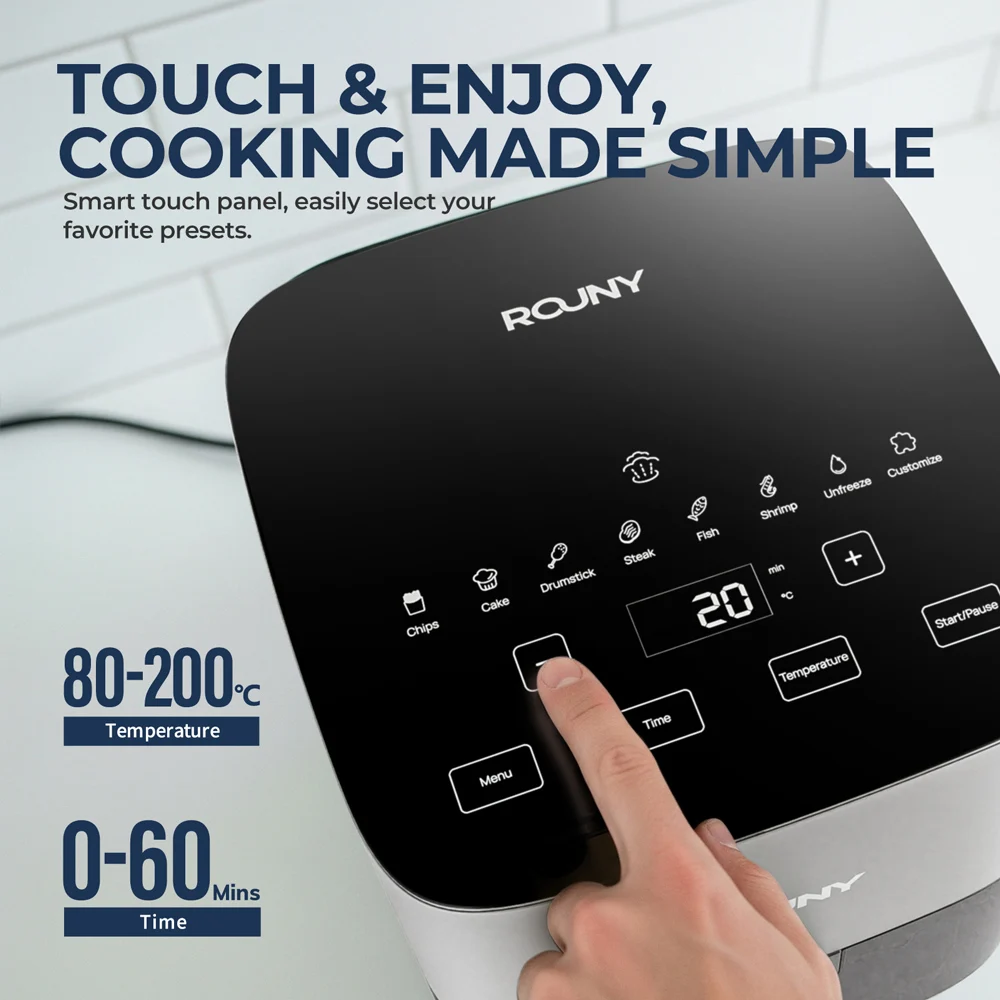 5L Electric ROUNY Air Fryer  with Touch Control & Nonstick Basket