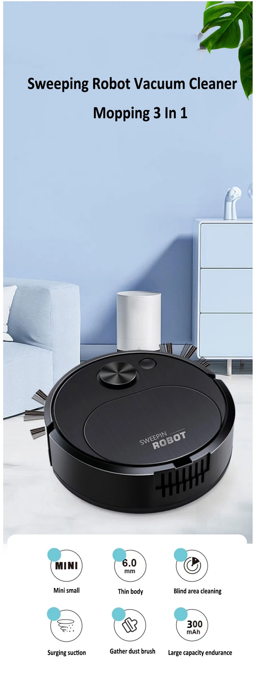 3 In 1 Smart Wireless Robot Dragging Vacuum Cleaner