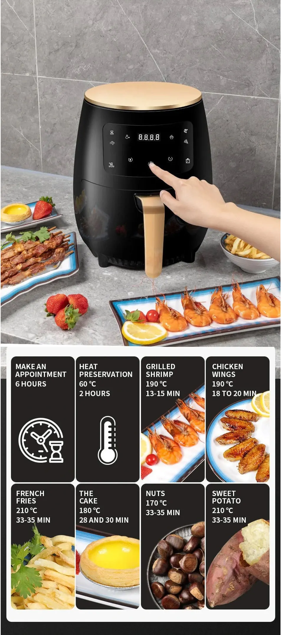 Multi-functional intelligent touch screen deep air fryer