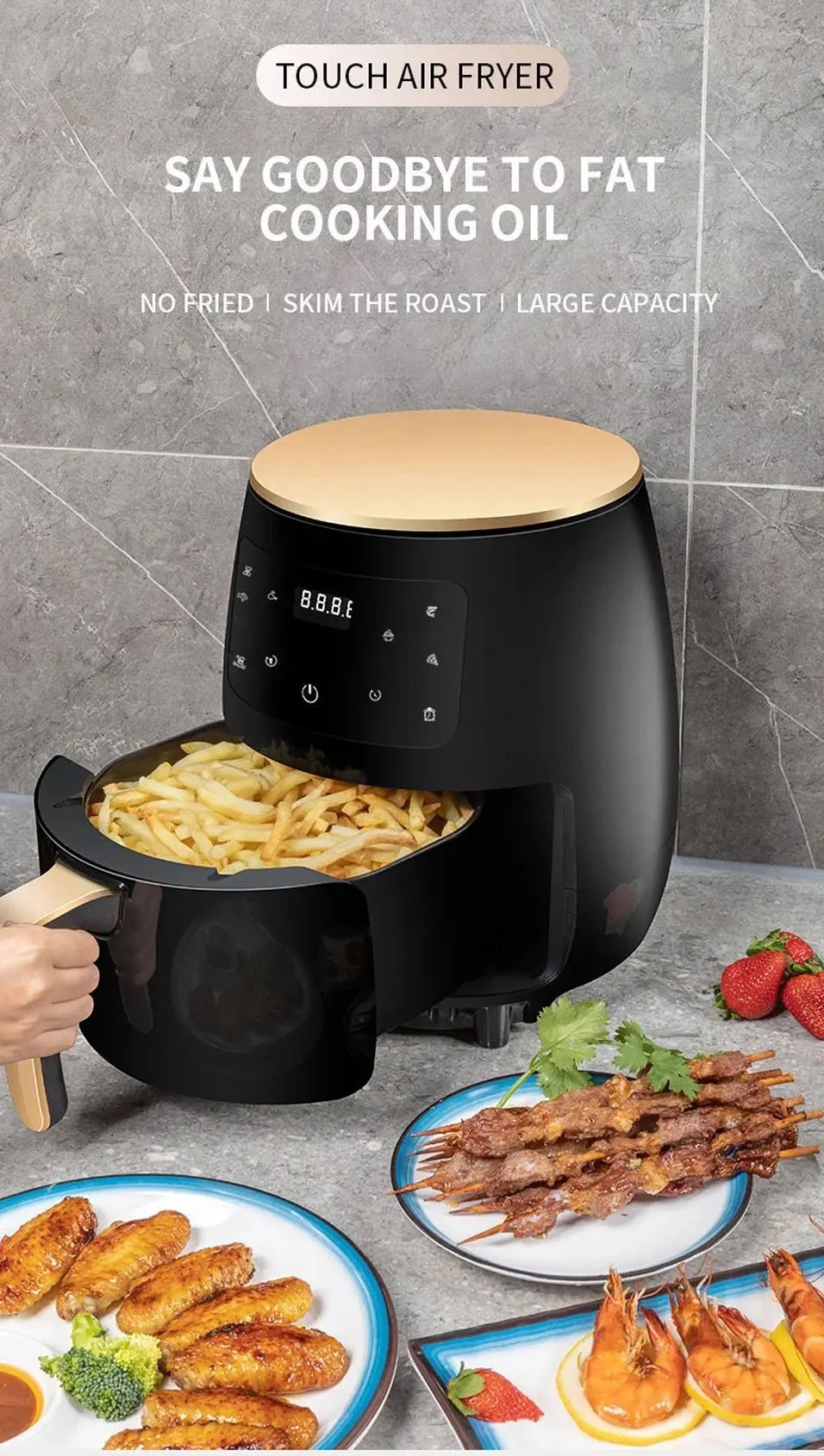 Multi-functional intelligent touch screen deep air fryer